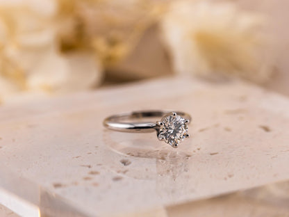 Lab diamond engagement ring round cut 14k solid gold engagement ring round cut solitaire ring 1.04ct lab grown diamond six prong, size 6.5