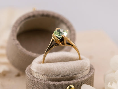 Vintage Tourmaline ring 10k solid gold statement or engagement ring, genuine antique vintage round cut ring, size 8