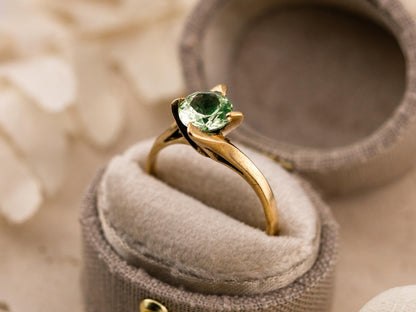 Vintage Tourmaline ring 10k solid gold statement or engagement ring, genuine antique vintage round cut ring, size 8