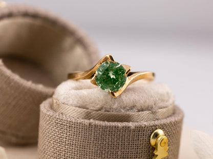 Vintage Tourmaline ring 10k solid gold statement or engagement ring, genuine antique vintage round cut ring, size 8