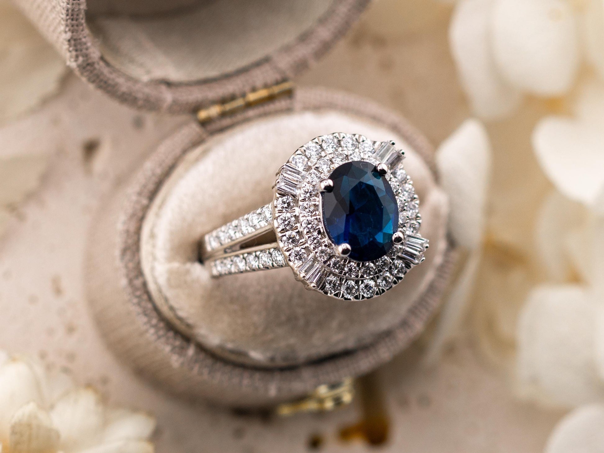 Sapphire and diamond ring solid sterling silver ring engagement or statement ring oval cut 2.45ct lab grown sapphire ring, size 7