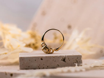 Vintage pearl ring 14k solid yellow gold statement or engagement ring genuine antique ring vintage ring, size 5