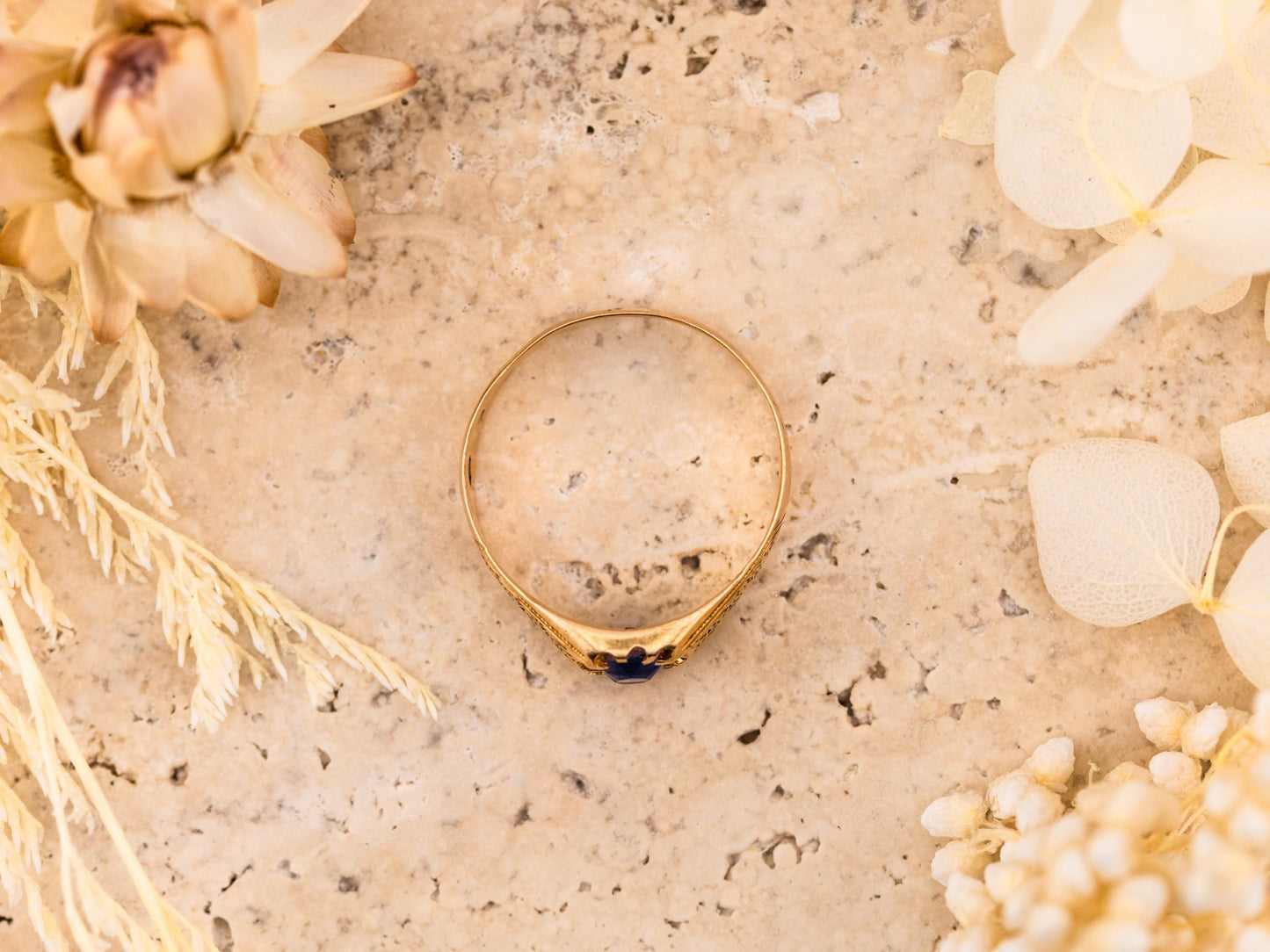 Vintage belcher ring vintage gold ring floral ring 14k solid gold ring, size 9.75