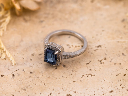 Vintage Topaz Ring with diamonds art deco inspired Solid Sterling Silver ring