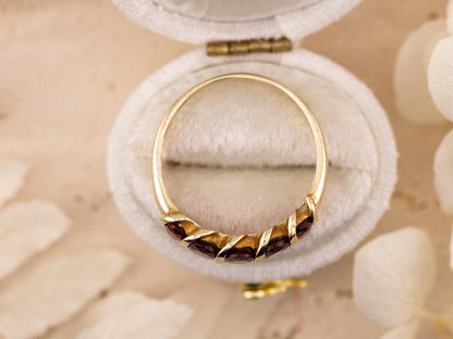 Vintage Garnet Ring five stone garnet ring 10k Solid Gold Ring January Birthstone ring, size 8