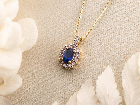 Vintage sapphire and diamond necklace pendant 14k solid gold necklace statement piece heirloom jewelry art deco pendant