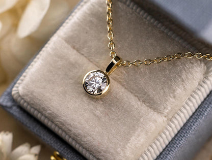 Lab diamond pendant bezel set 14k solid yellow gold necklace pendant dainty bezel necklace yellow gold, white gold, rose gold