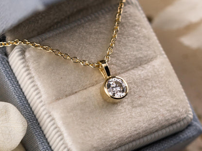 Lab diamond pendant bezel set 14k solid yellow gold necklace pendant dainty bezel necklace yellow gold, white gold, rose gold