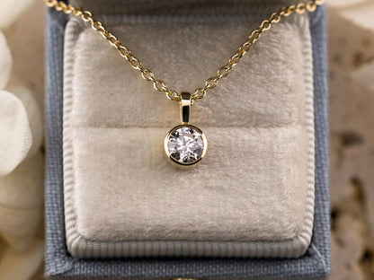 Lab diamond pendant bezel set 14k solid yellow gold necklace pendant dainty bezel necklace yellow gold, white gold, rose gold