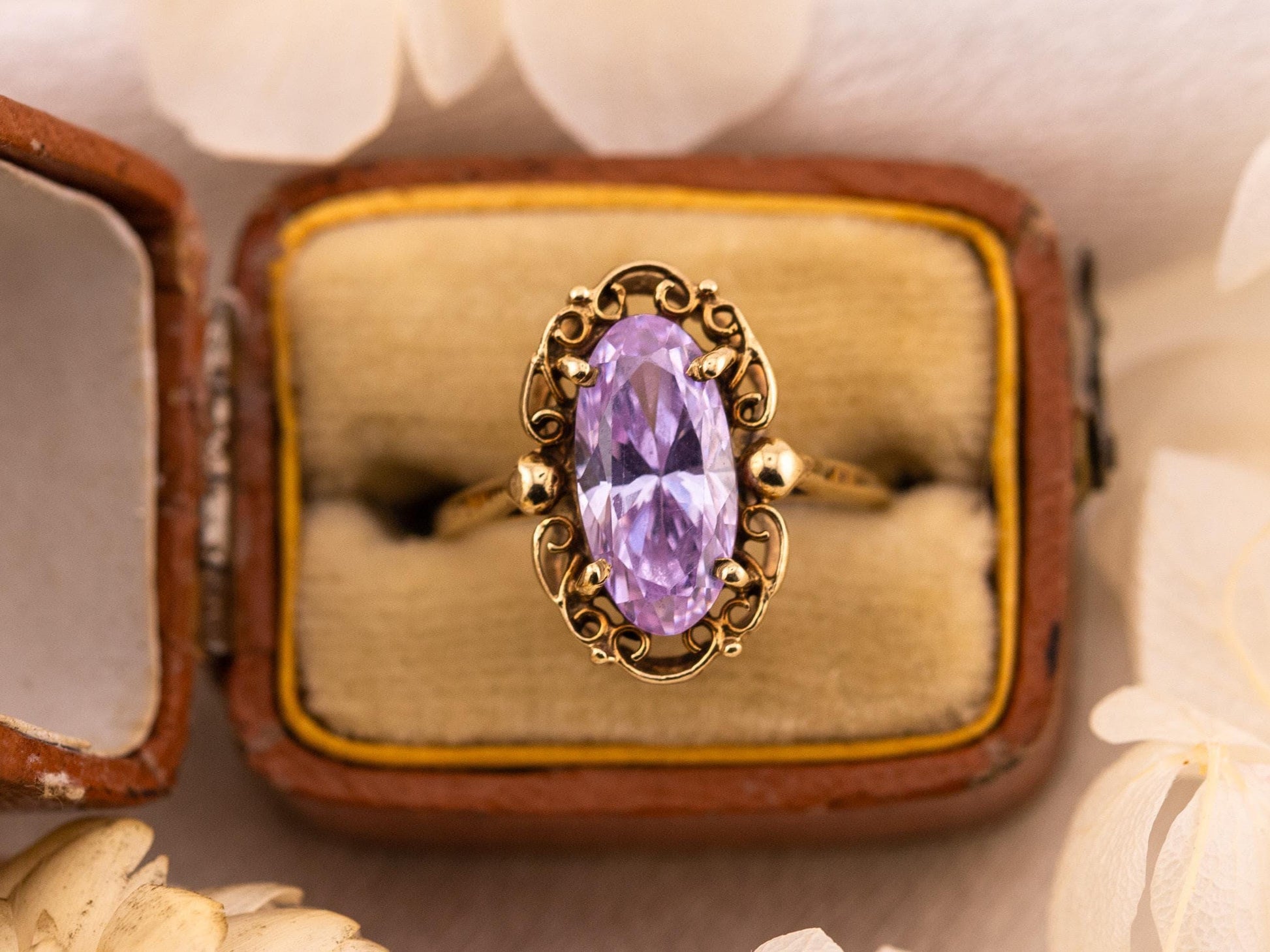 Vintage amethyst ring filigree ring 10k solid yellow gold ring oval cut amethyst, Size 5.5