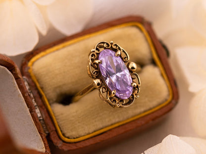 Vintage amethyst ring filigree ring 10k solid yellow gold ring oval cut amethyst, Size 5.5