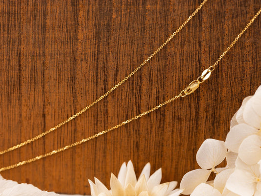 Gold Chain 0.8mm Diamond cut Cable Chain 14k Solid Yellow Gold