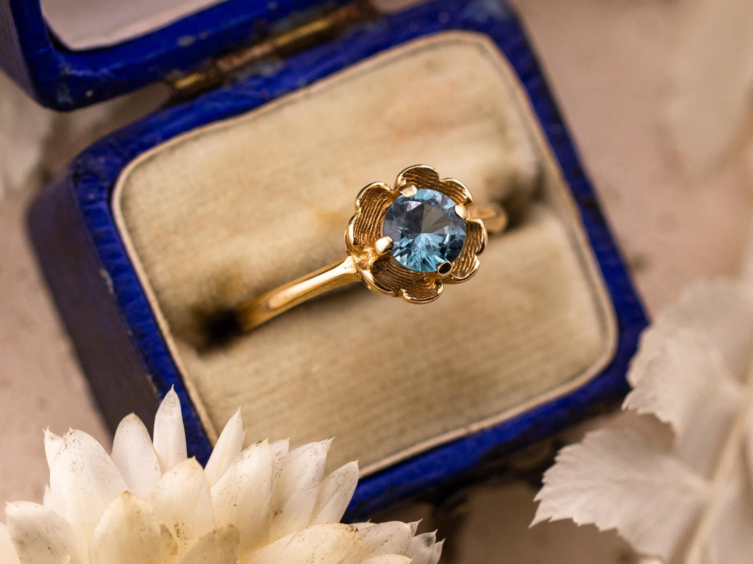 Vintage Topaz ring Blue Topaz floral ring 10k solid yellow gold ring vintage antique ring floral ring, size 5