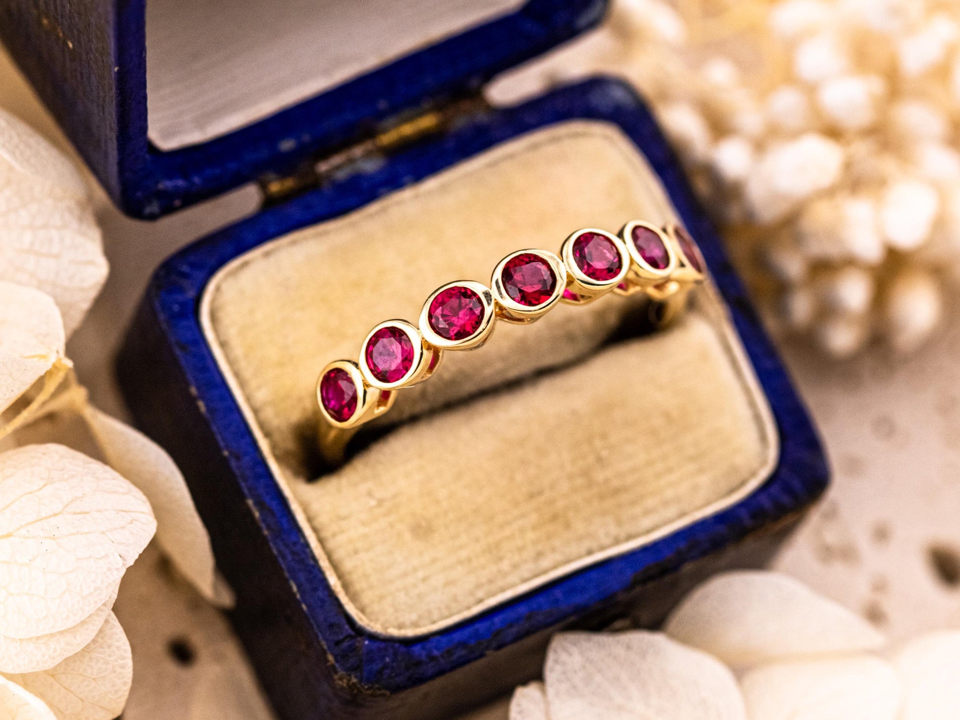 Ruby wedding band lab grown ruby ring bezel set 10k solid yellow gold