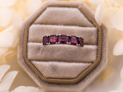 Garnet ring January birthstone ring Tanzanian Wine garnet solid sterling silver ring red wedding band, size 7