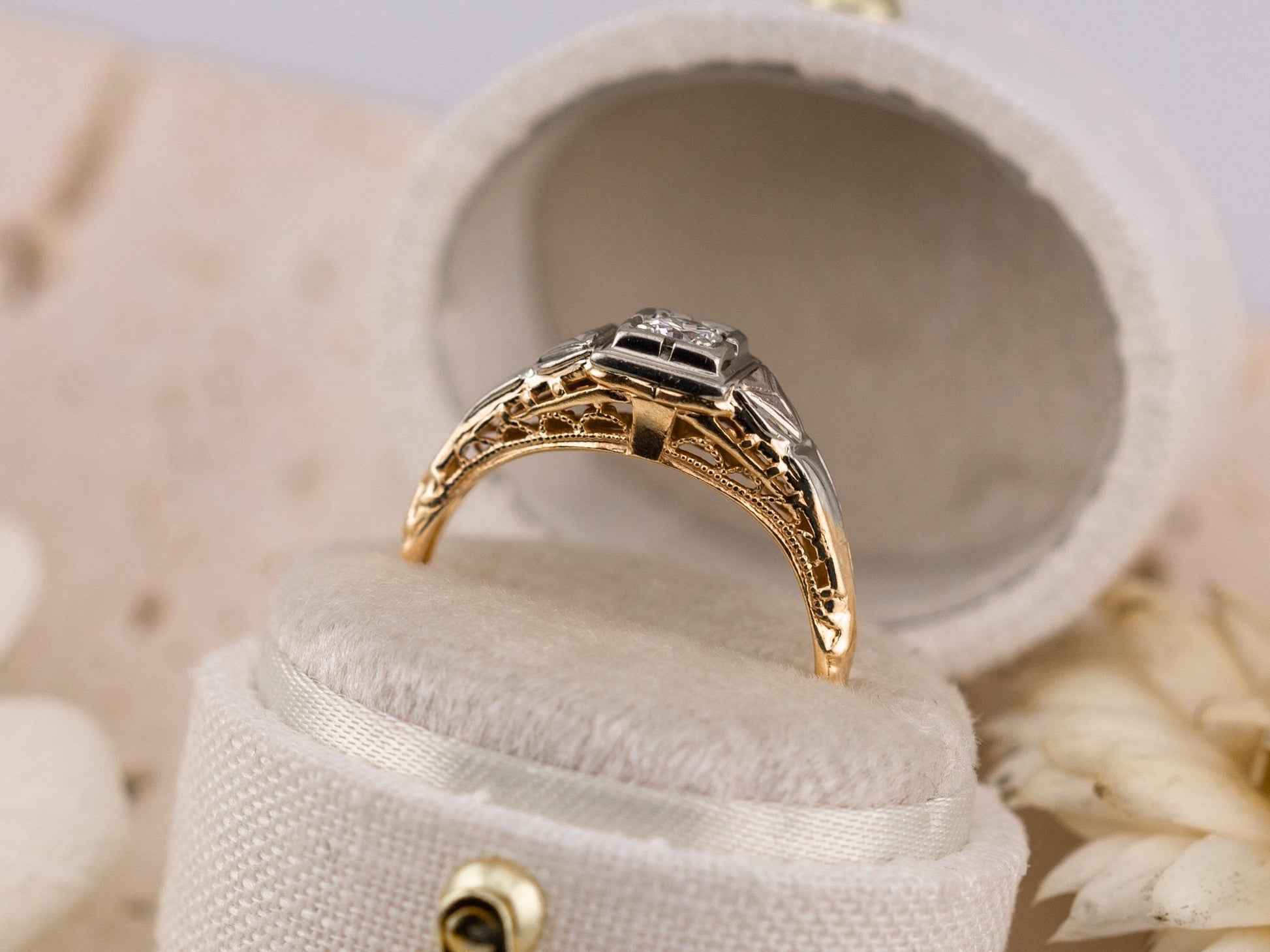 Vintage diamond ring vintage engagement ring 14k solid gold old European cut engagement ring genuine antique vintage ring, size 5.5