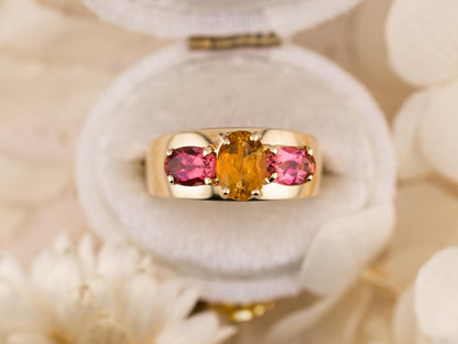 Vintage citrine and morganite ring 14k gold citrine ring three stone ring morganite ring solid gold ring birthstone ring, size 5.75