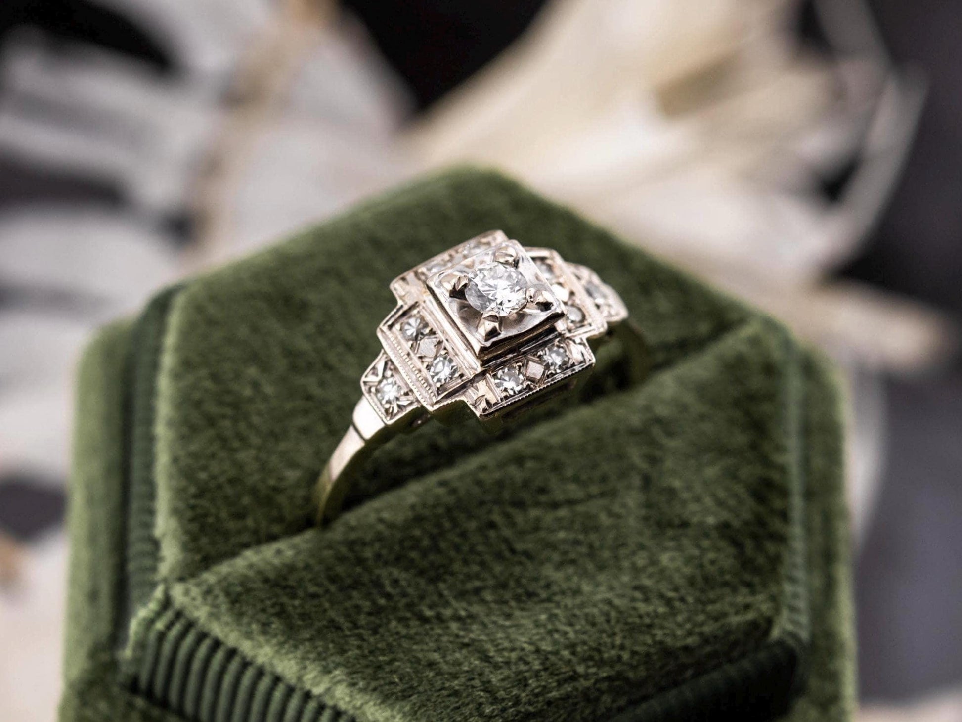 Vintage diamond engagement ring 14k solid gold engagement ring circa 1920s old European cut art deco engagement ring, size 8.75