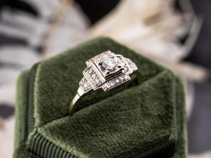 Vintage diamond engagement ring 14k solid gold engagement ring circa 1920s old European cut art deco engagement ring, size 8.75