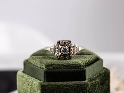 Vintage diamond engagement ring 14k solid gold engagement ring circa 1920s old European cut art deco engagement ring, size 8.75