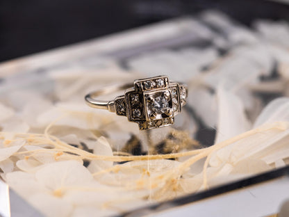 Vintage diamond engagement ring 14k solid gold engagement ring circa 1920s old European cut art deco engagement ring, size 8.75