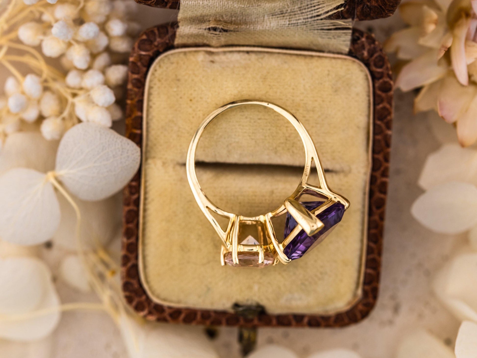 Vintage Toi Et Moi Ring Amethyst And Morganite 14k Solid Gold Antique Ring