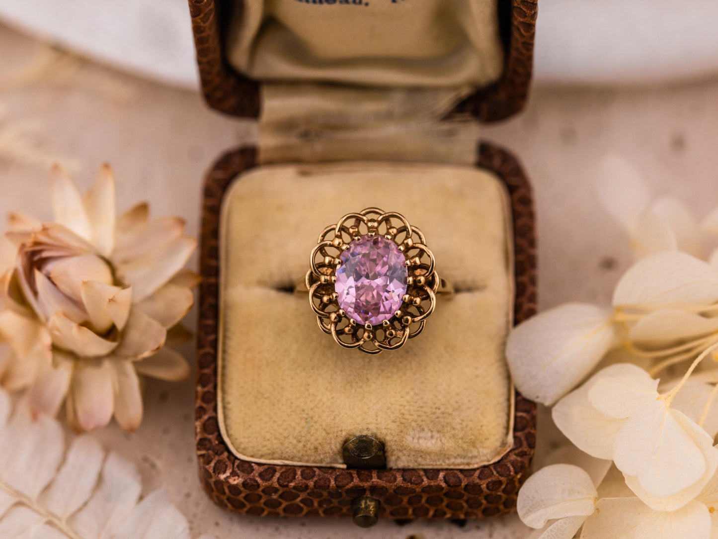 Vintage Pink Oval Ring 10k Solid Gold