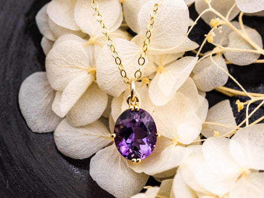 Amethyst necklace pendant 14k solid gold necklace statement piece heirloom jewelry oval cut