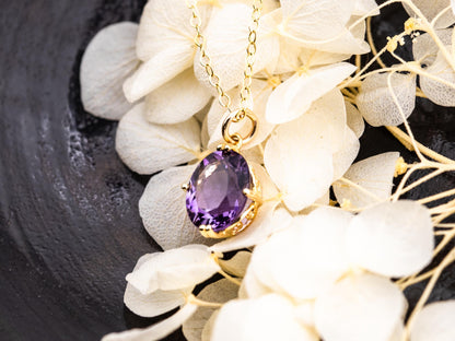 Amethyst necklace pendant 14k solid gold necklace statement piece heirloom jewelry oval cut