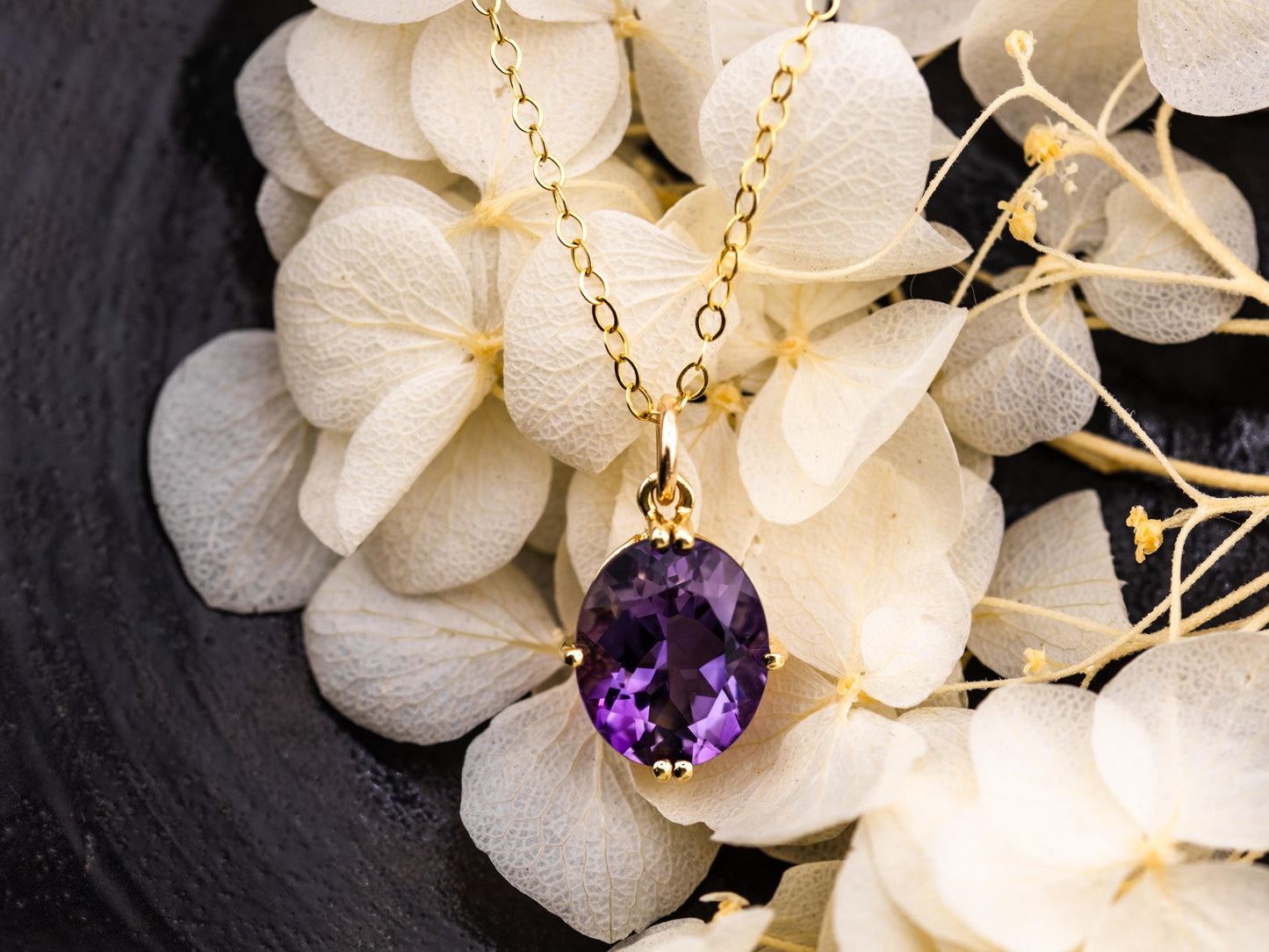 Amethyst necklace pendant 14k solid gold necklace statement piece heirloom jewelry oval cut