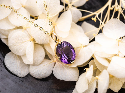 Amethyst necklace pendant 14k solid gold necklace statement piece heirloom jewelry oval cut