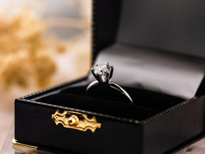 Lab diamond engagement ring round cut 14k solid gold engagement ring round cut solitaire ring 1.04ct lab grown diamond six prong, size 6.5