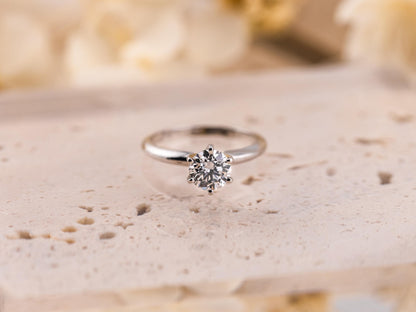 Lab diamond engagement ring round cut 14k solid gold engagement ring round cut solitaire ring 1.04ct lab grown diamond six prong, size 6.5