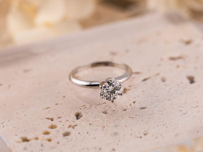 Lab diamond engagement ring round cut 14k solid gold engagement ring round cut solitaire ring 1.04ct lab grown diamond six prong, size 6.5