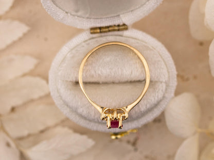 Vintage Ruby and diamond ring 10kt solid gold statement or engagement ring, genuine antique vintage round cut flower ring floral ring