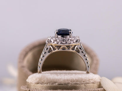 Sapphire and diamond ring solid sterling silver ring engagement or statement ring oval cut 2.45ct lab grown sapphire ring, size 7