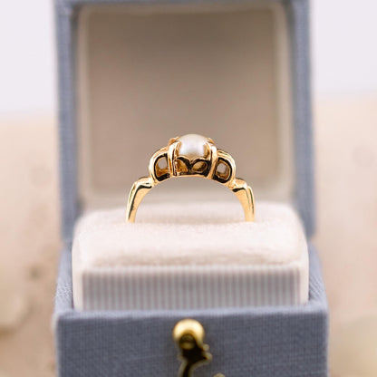 Vintage Pearl Ring, 14k Solid Yellow Gold, Size 5