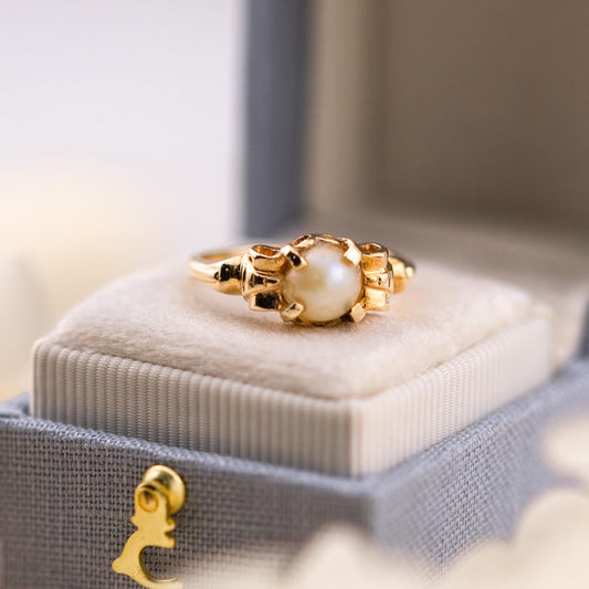 Vintage Pearl Ring, 14k Solid Yellow Gold, Size 5
