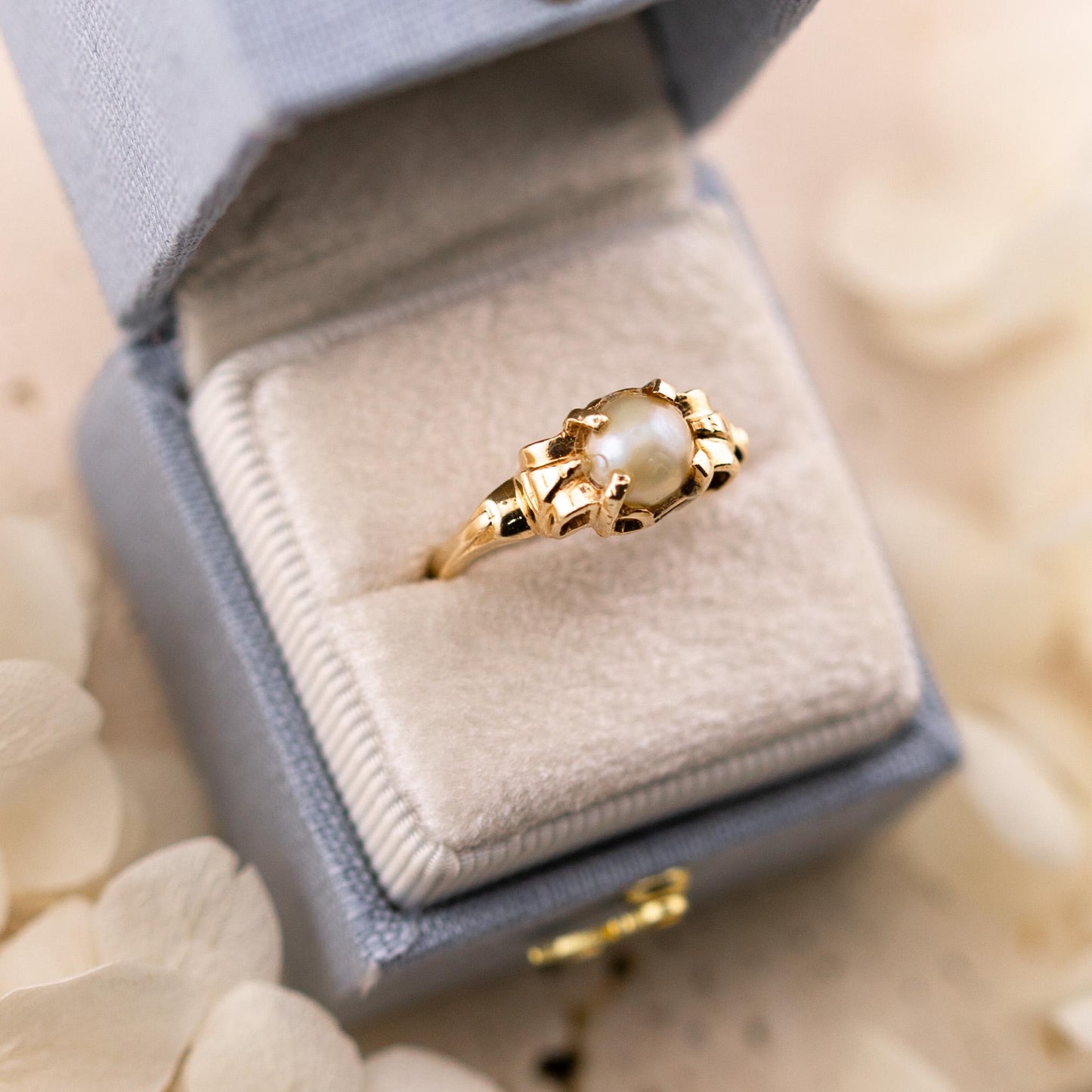 Vintage Pearl Ring, 14k Solid Yellow Gold, Size 5