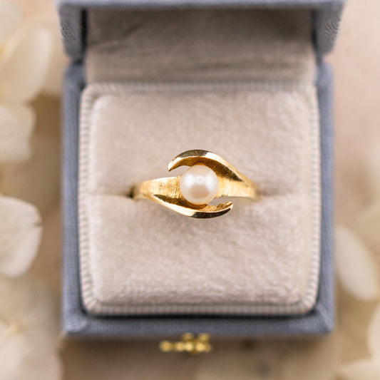 Vintage 14k Gold Pearl Ring: Bypass Statement Ring, Size 5.5