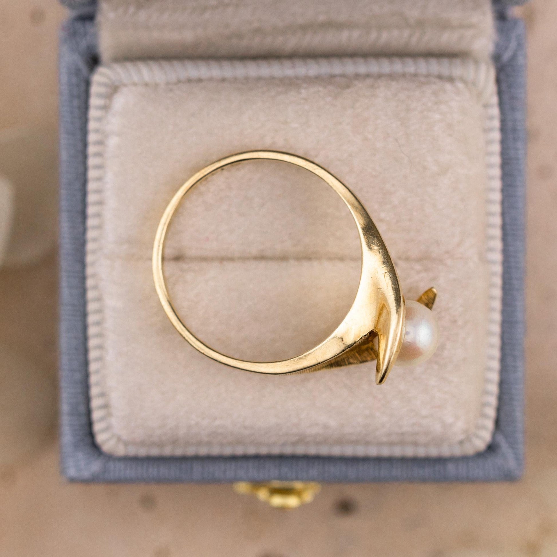 Vintage 14k Gold Pearl Ring: Bypass Statement Ring, Size 5.5