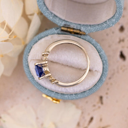 Sapphire and diamond ring three stone ring 9k solid white gold ring with lab grown ethical sapphire and natural diamonds, size 4.75