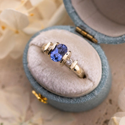 Sapphire and diamond ring three stone ring 9k solid white gold ring with lab grown ethical sapphire and natural diamonds, size 4.75