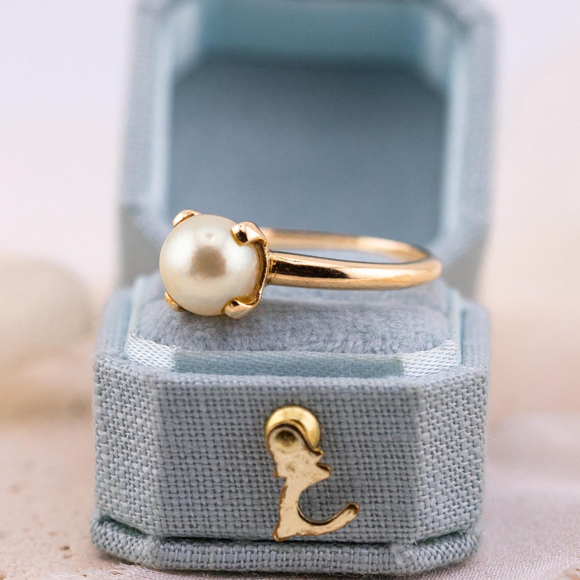 Vintage Cultured Pearl Ring, 14k Solid Gold, Size 8