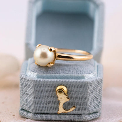 Vintage Cultured Pearl Ring, 14k Solid Gold, Size 8