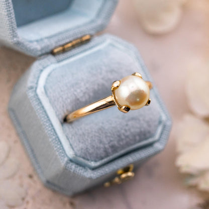 Vintage Cultured Pearl Ring, 14k Solid Gold, Size 8