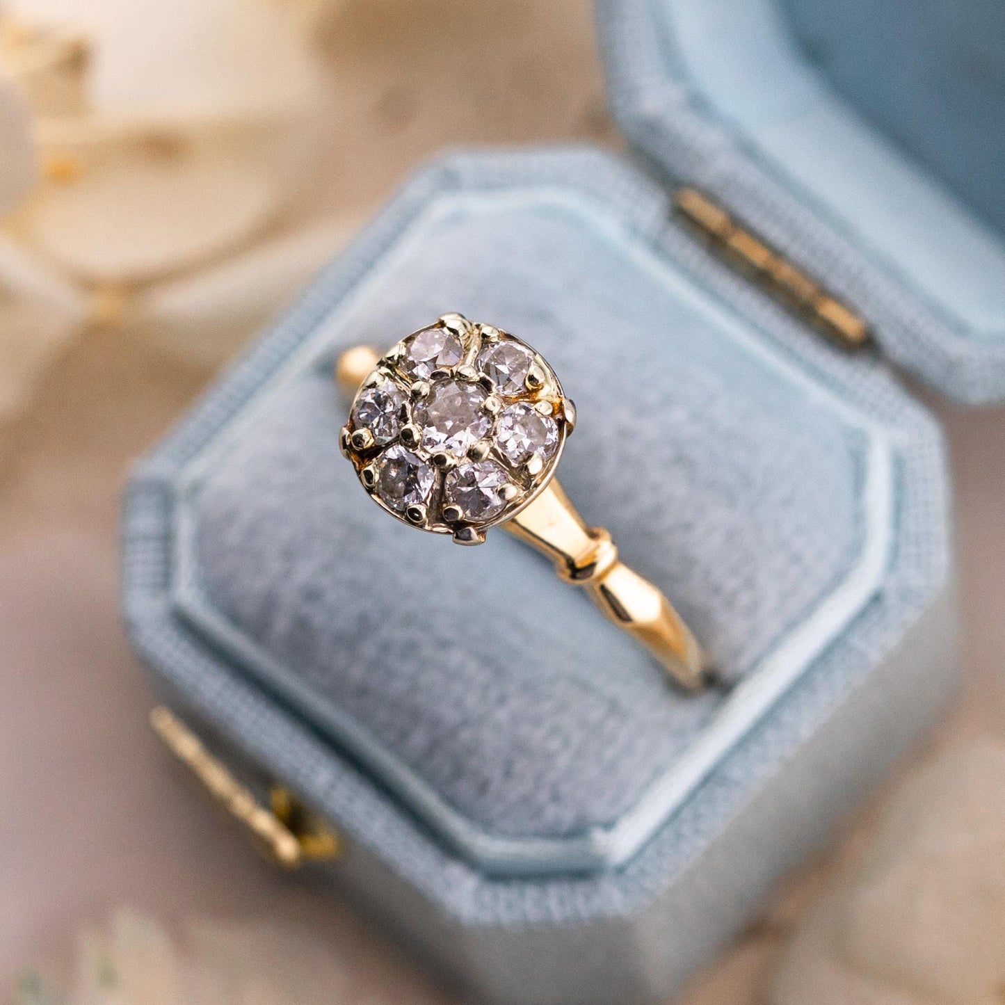 Vintage 14k Gold Diamond Ring, Old European Cut, Size 7