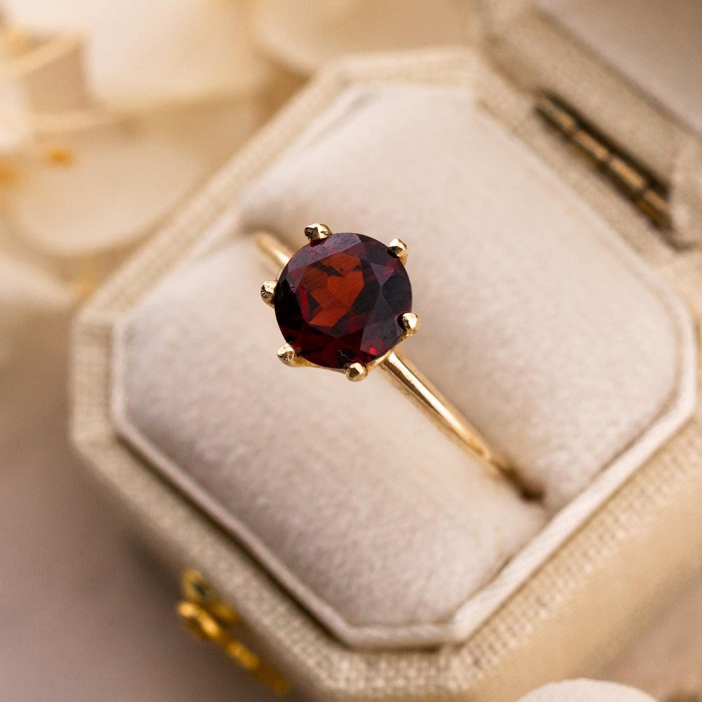 Vintage Garnet Ring, 14k Solid Gold January Birthstone