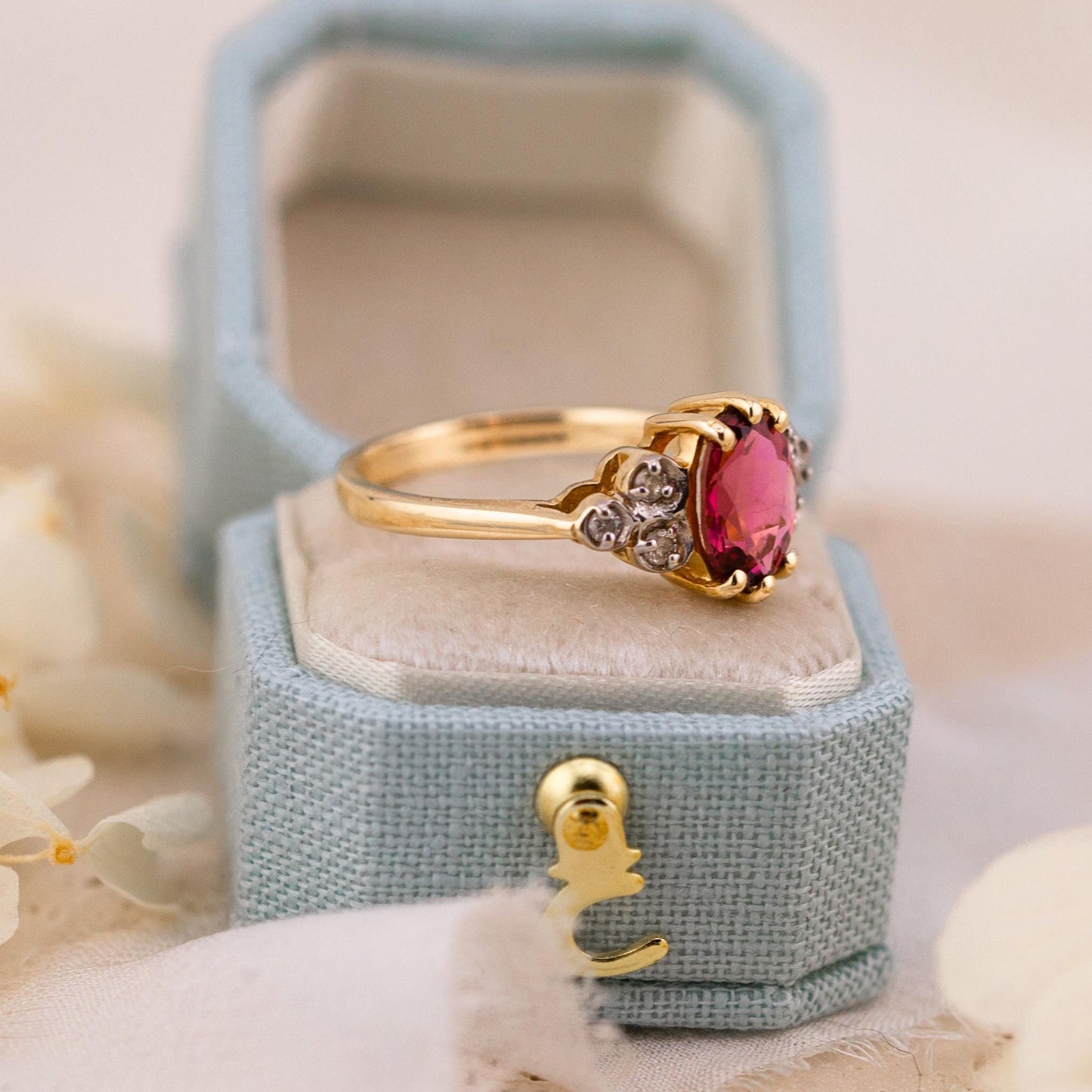 Vintage Rhodolite Garnet Ring: Art Deco 10k Yellow Gold with Diamond Accents, Size 6.25