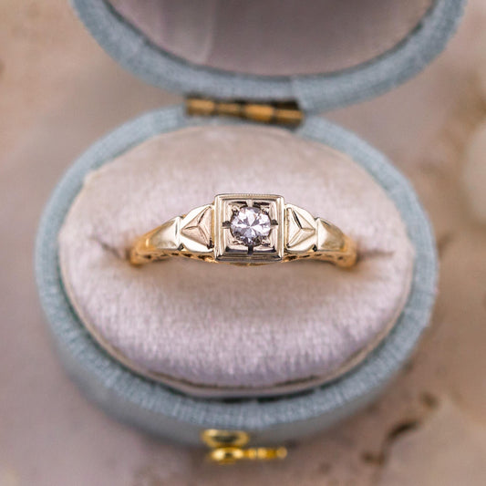 Vintage 14k Gold Diamond Engagement Ring, Antique European Cut, Size 5.5